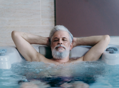 man in hot tub